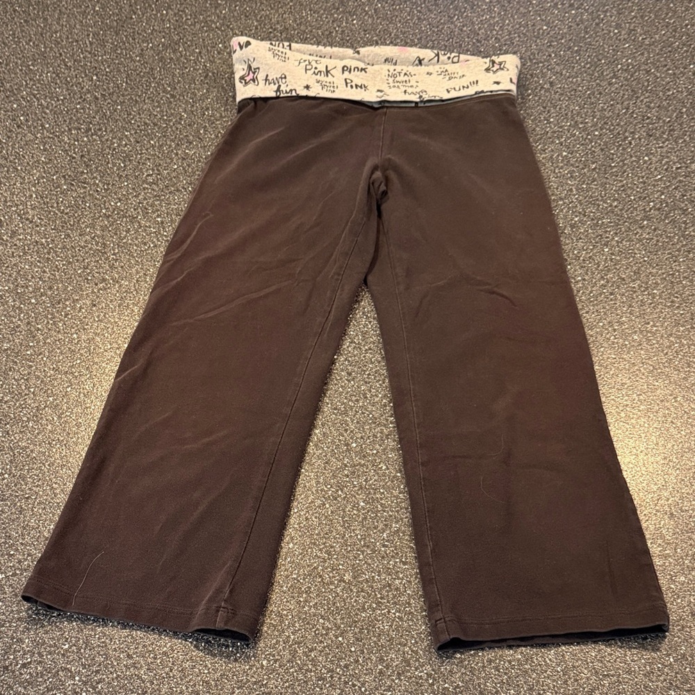 PINK Victoria's Secret Y2K Black and Gray Capris with fold over patterned waist